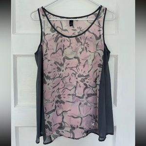 Pink & Gray Sheer Floral Tank Top